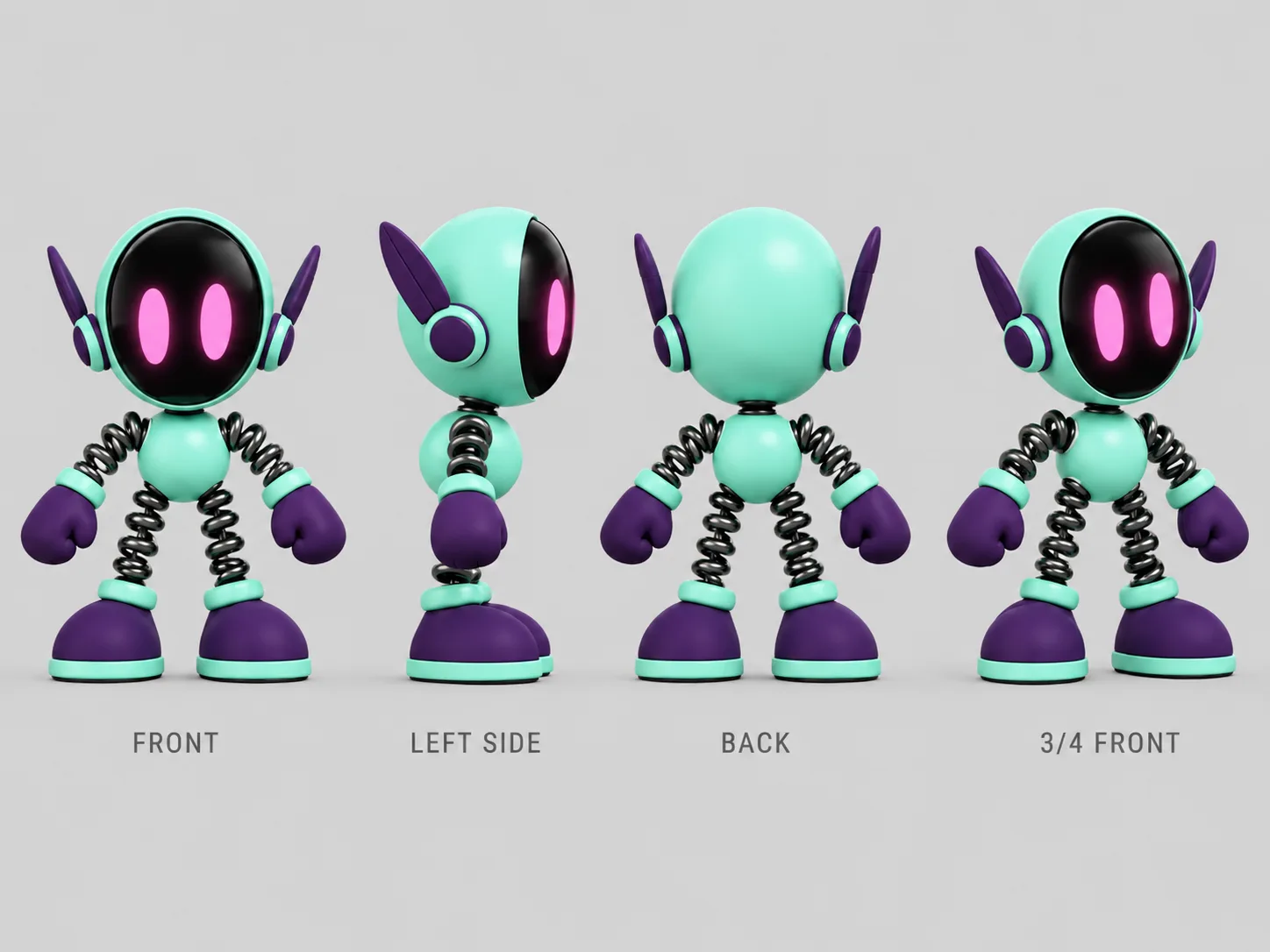 The rejected turnaround: the same robot with its arms hanging close to the body and closed fists.